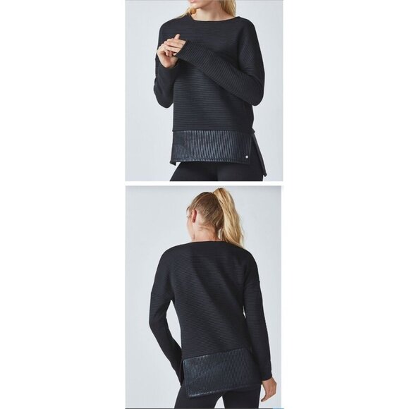 Fabletics Bre Long Sleeve Sweatshirt Top Quilted Black High low hem Womens XXL - Picture 1 of 9
